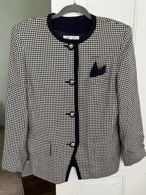 Le Suit Navy White Houndstooth Blazer Jacket Size 12